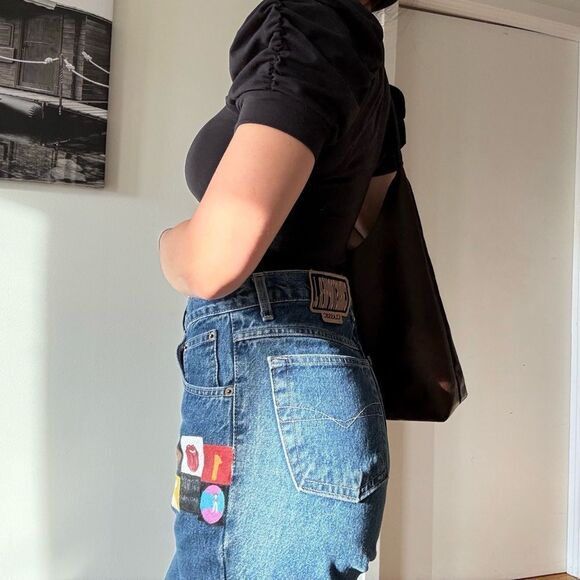 Rare 90s vintage painted Mom jeans Dark wash preppy indie jeans - Picture 6 of 10